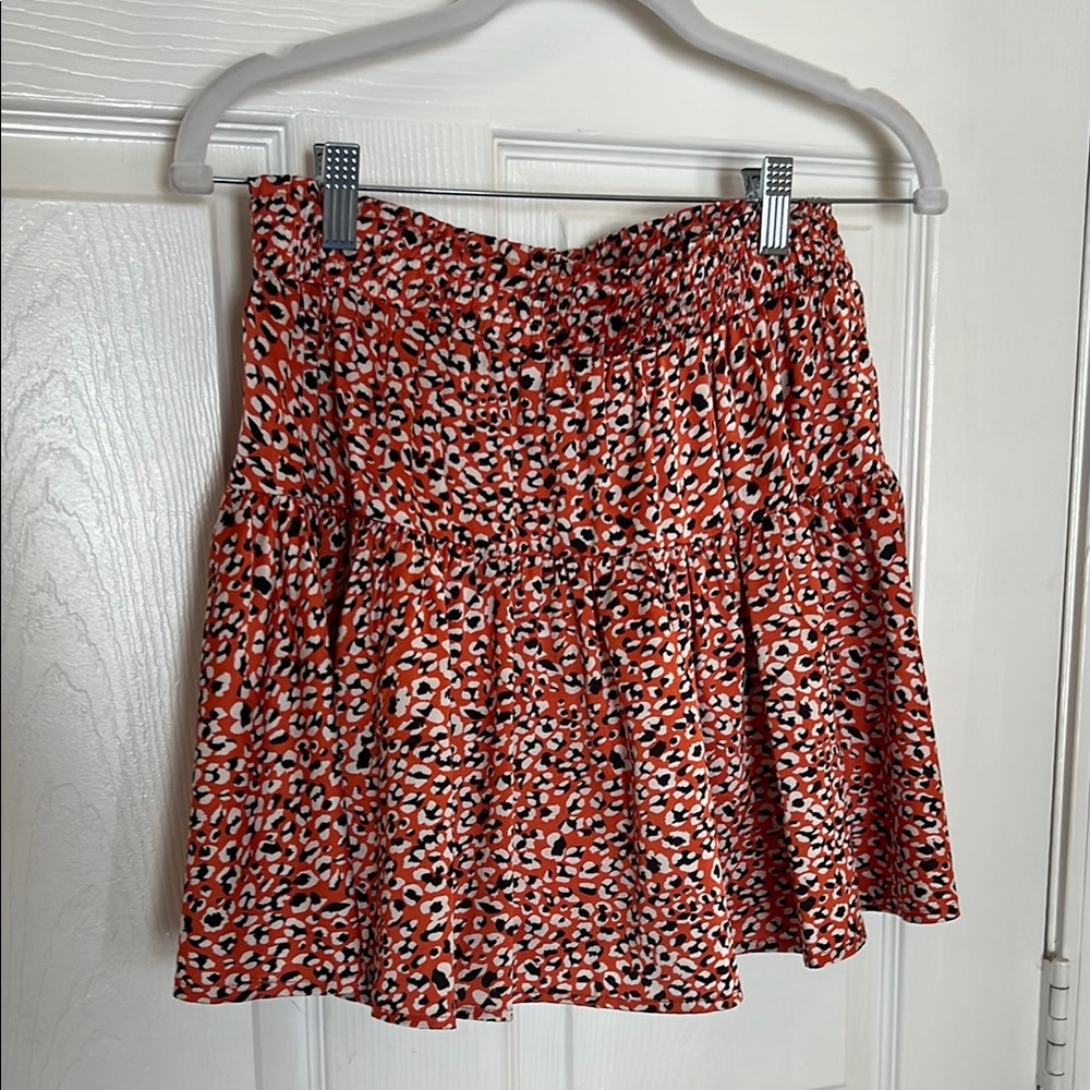 Leopard Orange Mini Skater Skirt with Tiered Design - Picture 6 of 6